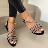 Rhinestones Women's Sandals 2023 Summer Ladies Flats Sandalias Bling Female Shoes Footwear Comfort Slip on