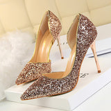 Breakj Sexy Nightclub Show Thin Women's Shoes Thin Heel High Heel Shallow Pointed Head Side Hollow Out