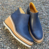 Women Short Boots Round Toe High Top Platform Wedges Retro Booties Soft Leather Zipper Comfortable Ankle Boots for