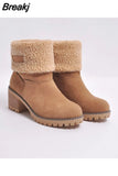Boots Ladies Snow Boots Mid Boots Warm Platform Chunky Heel Cotton Boots Fur Suede Ankle Plus Size Zapatos De Tacón