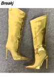 Silver Mirror Boots For Women Knee-high Boots Pointed Toe Ladies Shoes Sexy Nightclub High Heels Stiletto Demonia Boots
