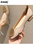 QUEEN Women Flats Shoes Low Wooden Heel Ballet Square Toe Shallow Buckle Brand Shoes Slip On Loafer Big Size 35- 41