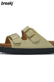 New Summer Women Beach Outside Platform Cork Slippers Med Heel Casual Non-slip Outdoor Sandals