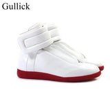 Top Hook Mens Shoes White Red Blue Leather Lace-up Leisure Flat Shoes For Men Rubber Sole Cusual Sneakers