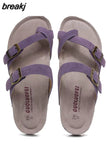 2023 New Summer Unisex Beach Cork Slippers Casual Women Men Nubuck Leather Solid Color Non-slip Flip Flops