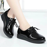 Hot High Quality Women Oxfords Flats Platform Shoes Patent Leather Slip-on Pointed Creeper Black Brogue Loafers