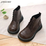 American Retro Carved Women Boots Winter High-Top Lace-Up Warm Big Head Soft-Soled Casual Boots Students Short