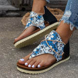 Breakj Size Sandals Women Popular Summer New Clip Toe Print Flat Sandals Women's Back Zipper Women
