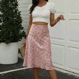 Paisley Printing Thin Satin Midi Skirt Casual Female Loose Streetwear