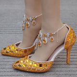 Breakj Tuxedo Diamond Wedding Shoes 9 Fine Heel Pointed Sandals Luxury Water Drill Wedding Shoes