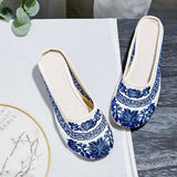 Breakj Blue And White Porcelain National Wind Beef Tendon Bottom Leisure Walk Summer Sandals Embroidered Shoes