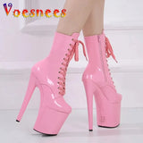 Women Zip Patent Leather 20CM Pole Dance Shoes Super High Heel Thick Platform Model Show Hentian Gao Nightclub Stage Short