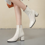 Spring and Autumn New Large Size Fashion Short Boots Women Thick Heel Side Zipper High Heel Patent Leather Women's