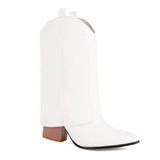Size 48 Cowboy Design Ankle Boots Women Cowgirl Slip On Pointed Toe Booties Winter Shoes High Heels Fashion Winter