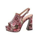 Print Sandals Women 2023 Summer Platform Shoes Chunky Style Peep Toe Heels Cloth Upper Zapatos