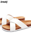 2023 Unisex Fashion Men Beach Cross Cork Slippers Summer Solid Color Non-slip Outside Women Slide Shoe High