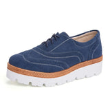 Spring Genuine Leather Brogue Shoes Women Silver Flat Platform Height Increasing 7cm Loafers Shoes For Women Big