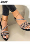 Rhinestones Women's Sandals 2023 Summer Ladies Flats Sandalias Bling Female Shoes Footwear Comfort Slip on