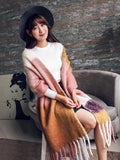Shipping 2023 Winter Plaid Vintage Scarf Women Men Preppy Scarves Warm Pashmina Foulard Bufanda Male Mujer Thick Wrap
