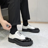 Breakj 2023 New Youth Round Head Patchwork Color Bright Face Fashion British Casual Daily Leather Shoes Male