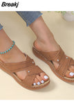 Shoes on Sale 2023 New Basic Women's Slippers Summer Retro Open Toe Wedges Slippers Casual Beach Ladies Shoes