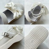 Sweet Pearls Bowknot Lolita Shoes Women Heart Buckle Thick Bottom Mary Jans Woman Pu Leather Platform Jk Shoes