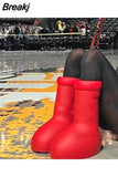New Fashion Design Solid Party Runway Shoes Big Red Knee High Boots Round Toe Balloon-Like Slip on Women'S Casual