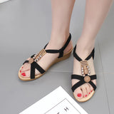 Women Sandals Soft Comfortable Wedge Shoes Ladies Roman Shoes Flat Pearl Sandals Comfortable String Bead