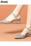 New Fashion All-match Women's Shoes Temperament One-line Buckle Women's Shallow Mouth Middle Heel Fashion Women