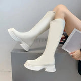 2023 Autumn Winter New Leather Thick Soled Riding Women's Chelsea Hevxm Knee High Square Toe Botines De Mujer