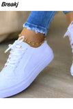Woman Flats Women's Casual Vulcanized Ladies Comfortable Shoes Plus Size 42 43 2023 Lace Up Women Denim Canvas