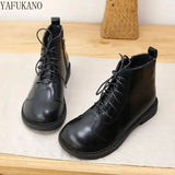 Wide Toe Small Leather Boots Ankle Boots Autumn Winter Plus Velvet Warm Short Boots Mori Literary Casual Women