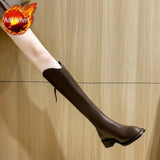 Women's Boots Long Winter Knee High Shaft Shoes for Woman Pointed Toe Footwear Black Tassel Pu 2023 Novelty with Free