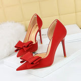 Breakj Korean Version Of Fashion Sweet High-Heeled Shoes Super High Heel Shallow Mouth Tip Head Side Hollow Bow Single