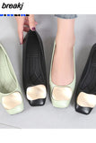 Flats Shoes Women Flat Ballet Square Toe Shallow Brand Shoe Slip On Loafers Metal Buckle Ballerina Zapatos De