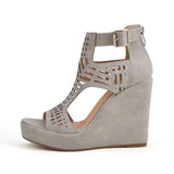 Toe Platform Wedge Sandals For Women 2022 Cutout Ankle Strap High Heels Black Zip Desigh Summer Bohemia Sandals Shoes
