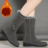 Winter Snow Boots Women's Plush Thickened Medium Boots Warm Cotton Boots Side Zipper Thickened Plush Bota De