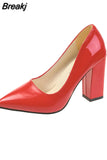 Chunky Heels Patent Leather Female 10cm High Heel Colorful Pumps Women's Shoes Pointed Toe Sexy Shoes Plus Size