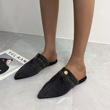 New Womens Slippers Pointed Toe Denim Jeans Flat Slipper Slingbacks Womens Shoes Fashion Sandals Ladies Casual