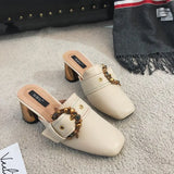 Slippers Women Wear The New Korean Version Of Fashion Baotou Diamond Thick Heels Muller Shoes Fashion Flip-Flops In Spring And Summer