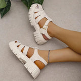 Rome Closed Toe Platform Sandals for Women Buckle Strap Thick Bottom Sandals Woman Summer Pu Leather Student