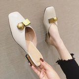Mules Summer Outside Shoes for Women 2023 Low Heel Woman Slippers Off White Sandals Leather Natural Skin Normal B Sale