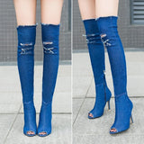2022 Hot Fashion Women Boots High Heels Spring Autumn Peep Toe Over The Knee Boots Tight High Stiletto Jeans