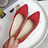 Women Red Sequin Cloth Flat Wedding Shoes Bride Pointed Toe Flats Blue Loafers Ladies Slip On Shallow Comfortable