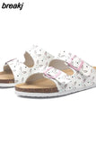 2023 New Summer Women Beach Cork Slippers Casual Double Buckle Clogs Slides Non-slip Outside