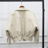 New Fashion Street Faux Leather Jacket Women Casual Loose Batwing Sleeve Washed Pu Leather Coat Biker