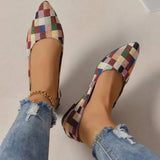 Women's Canvas Ballet Shoes Flat Breathable Colorblock Plaid Slip-on Loafers for 2024 Fashionable and Comfortable