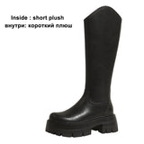 Women Genuine Leather Knee High Boots Round Toe Platform Thick High Heel Zipper Long Boot Ladies Shoes Autumn Winter