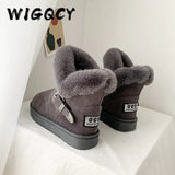 Women Winter Snow Boots Outdoor Fur Keep Warm Shoes Female Flock Slip-on Woolen Boot Solid Metal Decoration Casual Boots