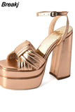 High Heeled Women's Sandals 2023 Summer Buckle Strap Platform Pumps Simply Element Comfortable Walking Plus Size